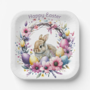 Watercolor Easter Bunny Personalised Paper Plate