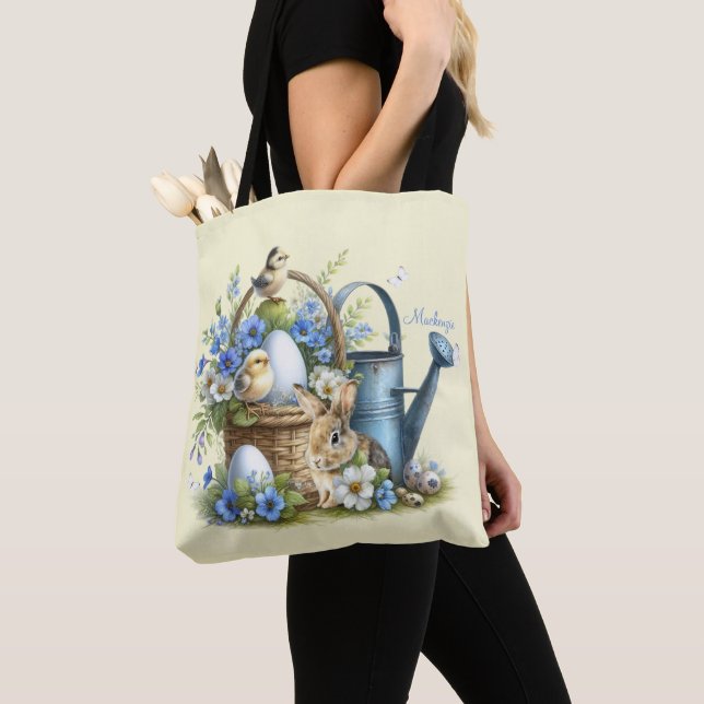 Watercolor Easter Bunny Personalised Tote Bag (Close Up)