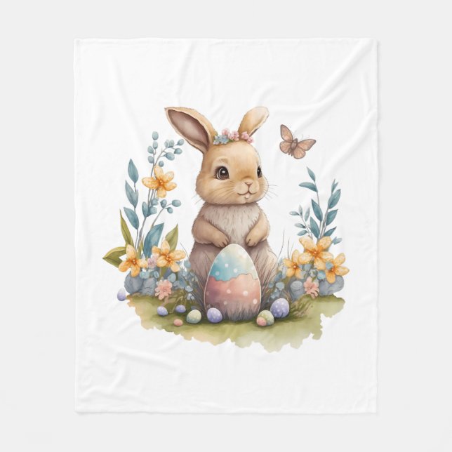 Watercolor Easter bunny soft blanket (Front)