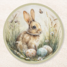Watercolor Easter Bunny Spring Meadow Floral Art