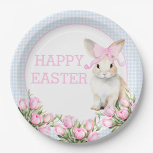 Watercolor Easter bunny tulips Paper Plate