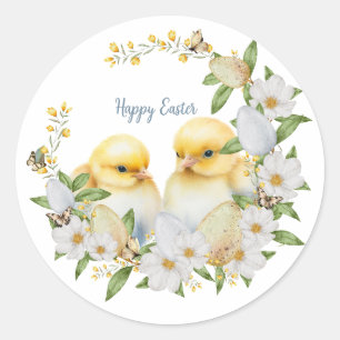 Watercolor Easter Chick Personalised Classic Round Sticker