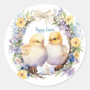 Watercolor Easter Chick Personalised Classic Round Sticker