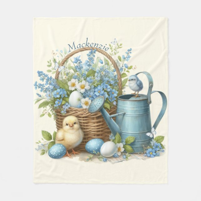 Watercolor Easter Chick Personalised Fleece Blanket (Front)