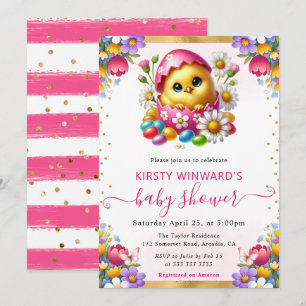 Watercolor Easter Chick Spring Flowers Baby Shower Invitation