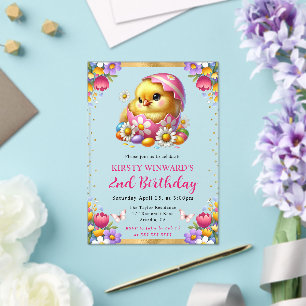 Watercolor Easter Chick Spring Flowers Birthday Acrylic Invitations