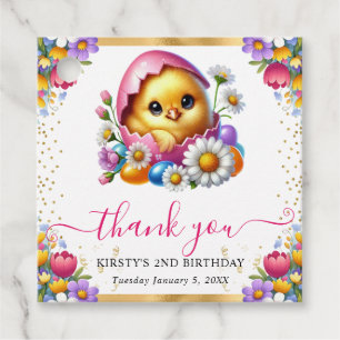 Watercolor Easter Chick Spring Flowers Birthday Favour Tags