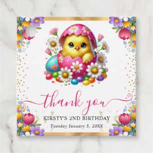 Watercolor Easter Chick Spring Flowers Birthday Favour Tags