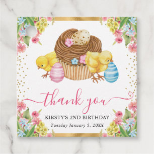 Watercolor Easter Chicks and Cake Spring Birthday Favour Tags