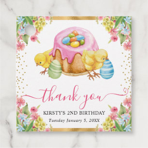 Watercolor Easter Chicks and Cake Spring Birthday Favour Tags