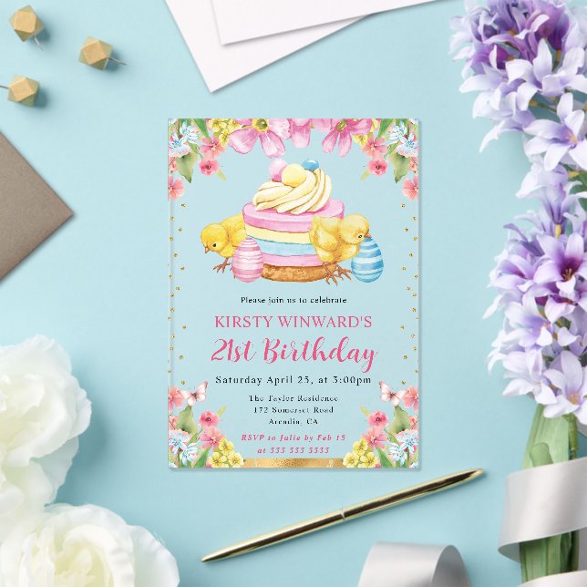 Watercolor Easter Chicks Spring 21st Birthday Acrylic Invitations (Insitu (Wedding))