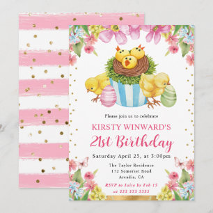 Watercolor Easter Chicks Spring 21st Birthday Invitation