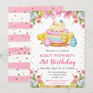 Watercolor Easter Chicks Spring 21st Birthday Invitation