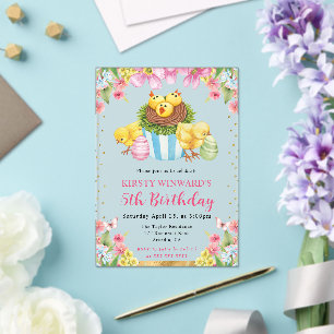 Watercolor Easter Chicks Spring 5th Birthday Acrylic Invitations