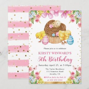 Watercolor Easter Chicks Spring 5th Birthday Invitation