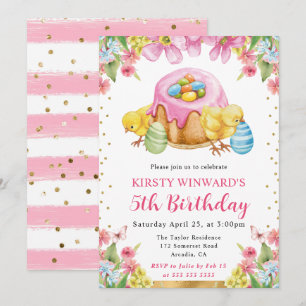 Watercolor Easter Chicks Spring 5th Birthday Invitation