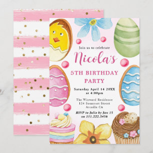 Watercolor Easter Cookie 5th Birthday Invitation