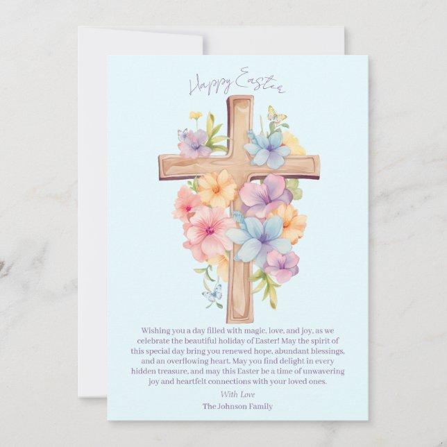 Watercolor Easter Cross Personalised Holiday Card (Front)