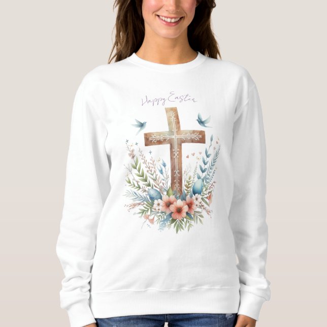 Watercolor Easter Cross Personalised Sweatshirt (Front)