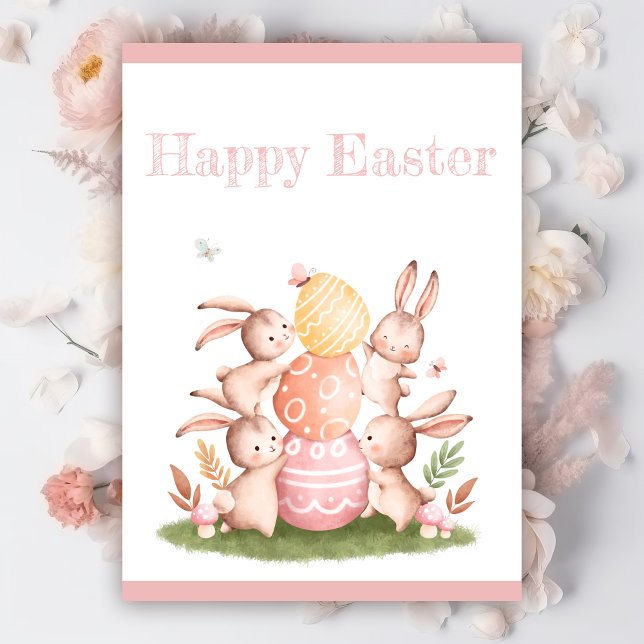 Watercolor Easter cute bunnies with eggs  Invitation (Creator Uploaded)