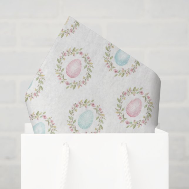 Watercolor Easter Egg Floral Wreath  Tissue Paper (Gift Bag)