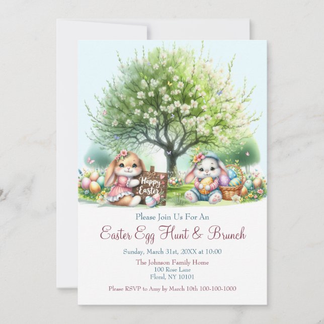 Watercolor Easter Egg Hunt and Brunch Invitation (Front)