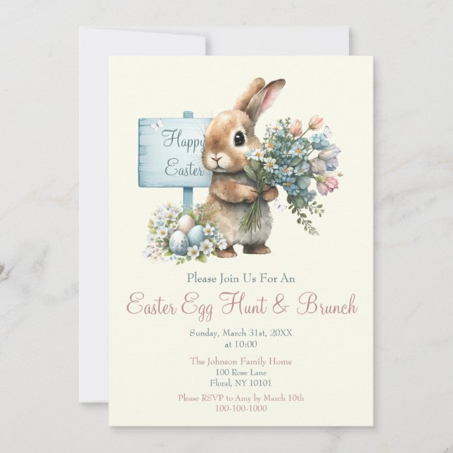Watercolor Easter Egg Hunt and Brunch Invitation (Front)