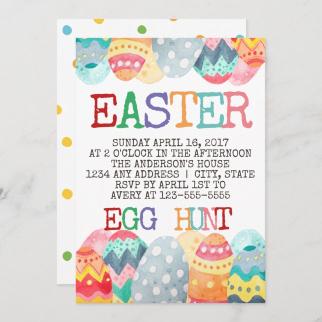 Watercolor Easter Egg Hunt Invitation (Front/Back)