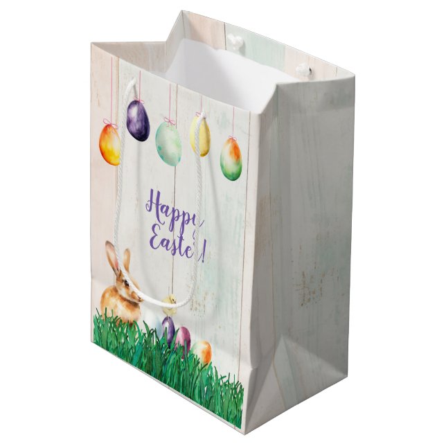 Watercolor Easter Egg Hunt Party Medium Gift Bag (Front Angled)
