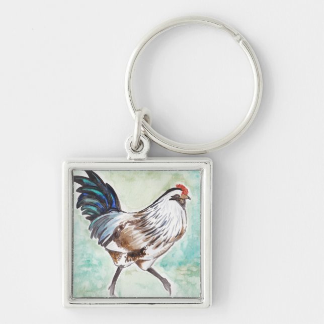 Watercolor Easter Egger Rooster Key Ring (Front)