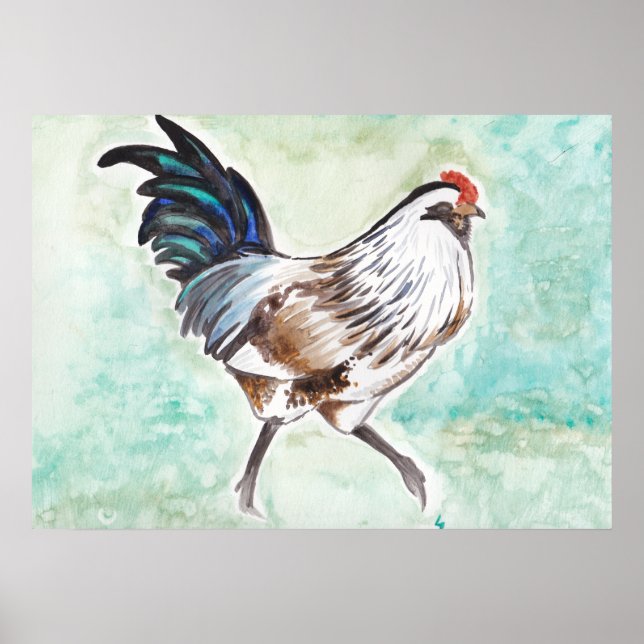 Watercolor Easter Egger Rooster Poster (Front)