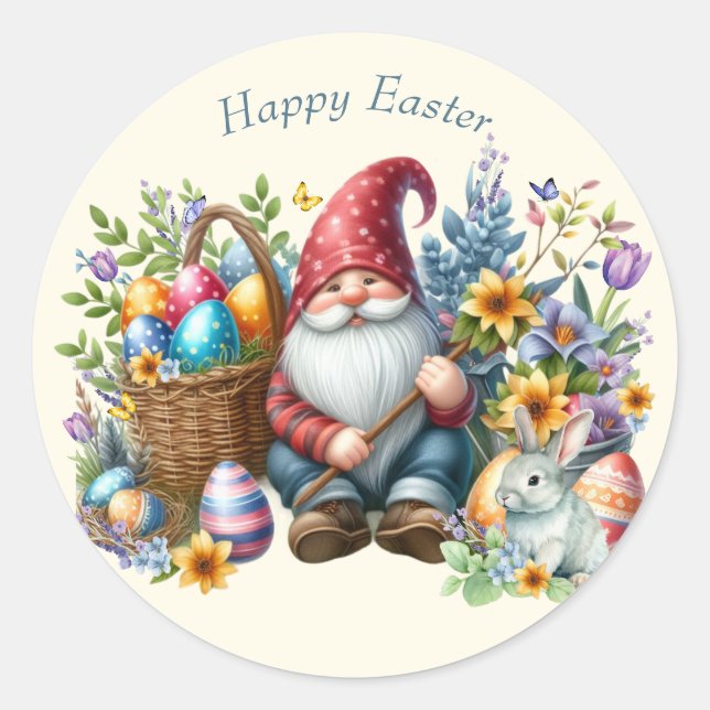 Watercolor Easter Gnome Personalised Classic Round Sticker (Front)