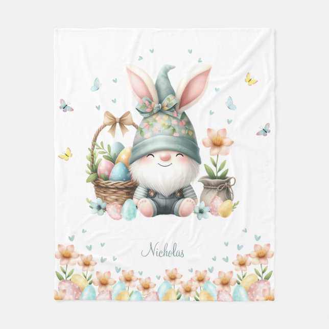 Watercolor Easter Gnome Personalised Fleece Blanket (Front)