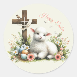 Watercolor Easter Lamb Personalised Classic Round Sticker