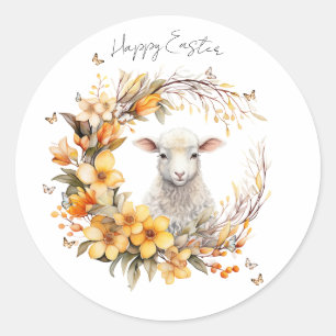 Watercolor Easter Lamb Personalised Classic Round Sticker