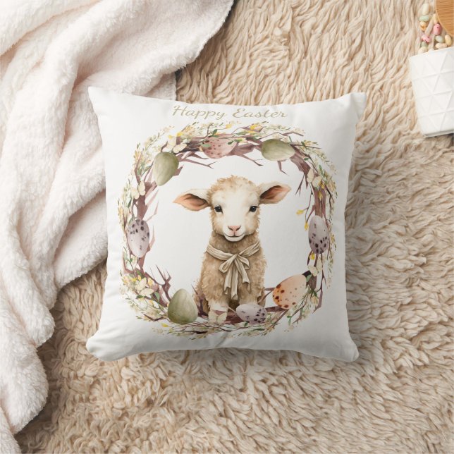 Watercolor Easter Lamb Personalised Cushion (Blanket)