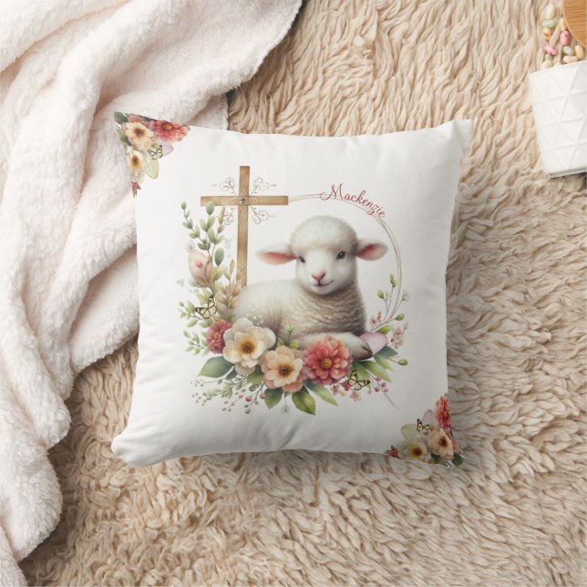 Watercolor Easter Lamb Personalised Cushion (Blanket)