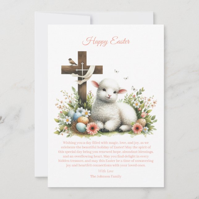 Watercolor Easter Lamb Personalised Holiday Card (Front)