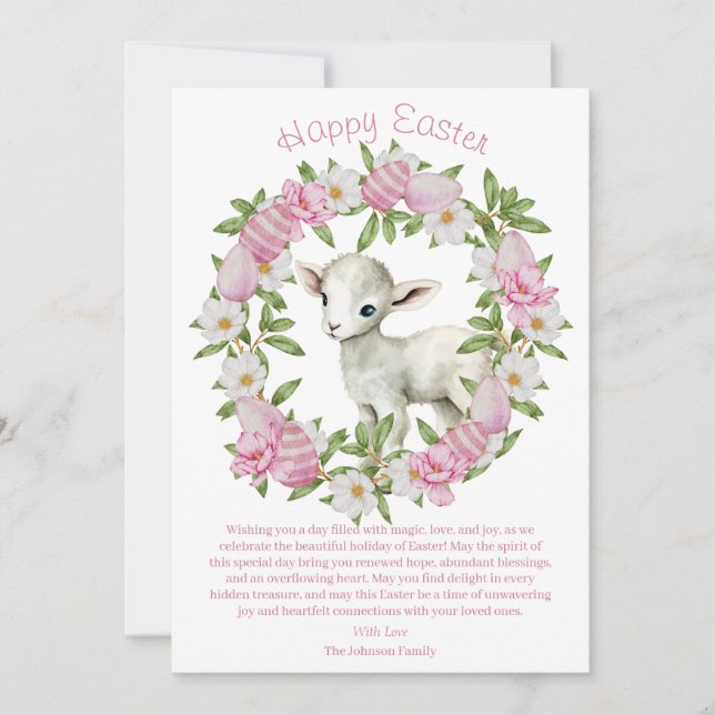 Watercolor Easter Lamb Personalised Holiday Card (Front)
