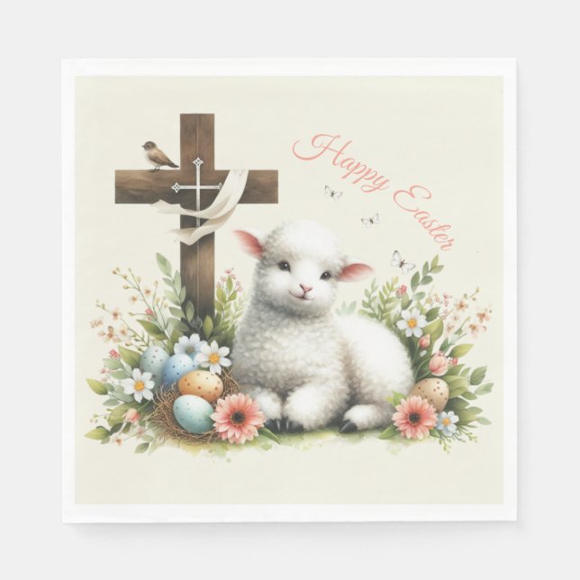 Watercolor Easter Lamb Personalised Napkin (Front)