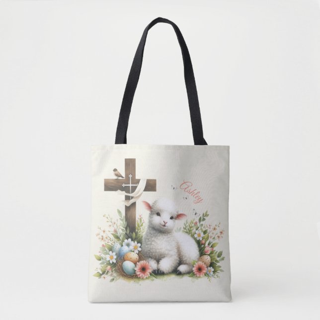Watercolor Easter Lamb Personalised Tote Bag (Front)