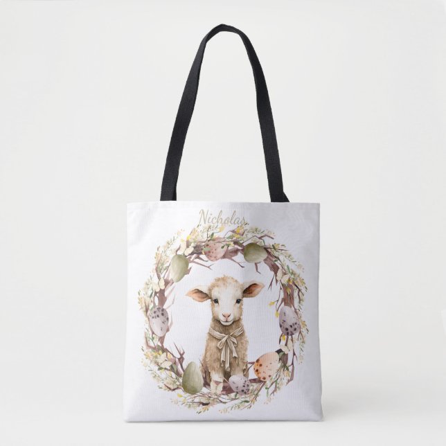Watercolor Easter Lamb Personalised Tote Bag (Front)