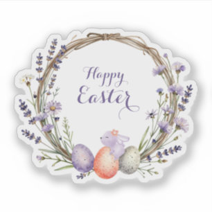 Watercolor Easter Lavender Wreath Eggs Cute Bunny