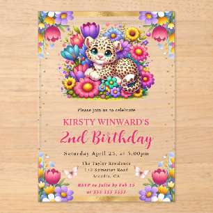 Watercolor Easter Leopard Spring Flowers Birthday Acrylic Invitations