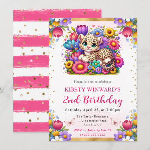 Watercolor Easter Leopard Spring Flowers Birthday Invitation