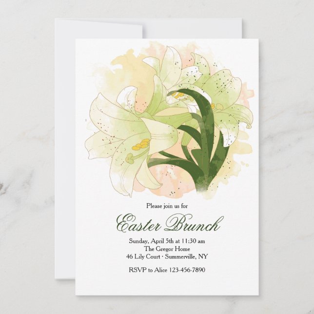 Watercolor Easter Lily Invitation (Front)