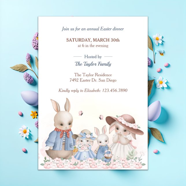 Watercolor Easter Rabbit Cute Family Dinner  Invitation (Creator Uploaded)