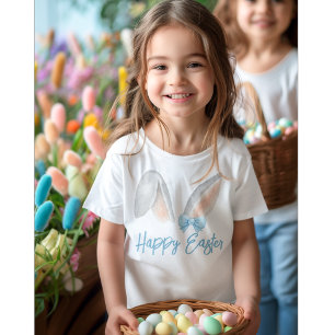 Watercolor Easter Rabbit Ears with Blue Bow Spring Baby T-Shirt
