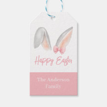 Watercolor Easter Rabbit Ears with Pink Bow Spring