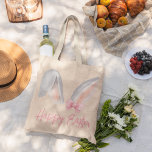 Watercolor Easter Rabbit Ears with Pink Bow Spring Large Tote Bag<br><div class="desc">This adorable Happy Easter bunny ears tote bag features a charming watercolor illustration of soft rabbit ears tied with a beautiful pink bow and elegant pink lettering. The minimalist design and pastel color palette create a stylish and cheerful accessory perfect for celebrating the Easter season. This versatile tote bag is...</div>